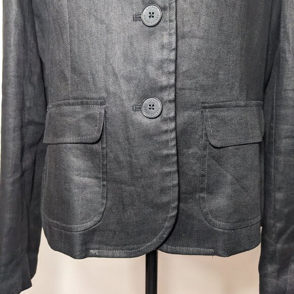 Lauren Ralph Lauren Black 100% Linen Blazer Jacket Lined Career Office size 12 - Picture 5 of 14